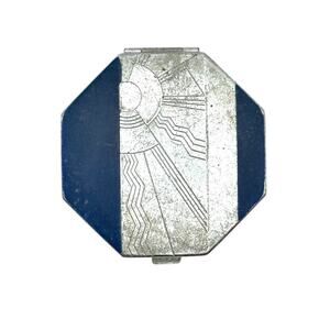 Bourjois Evening in Paris Art Deco Octagonal Blue Silver-Tone Powder Compact